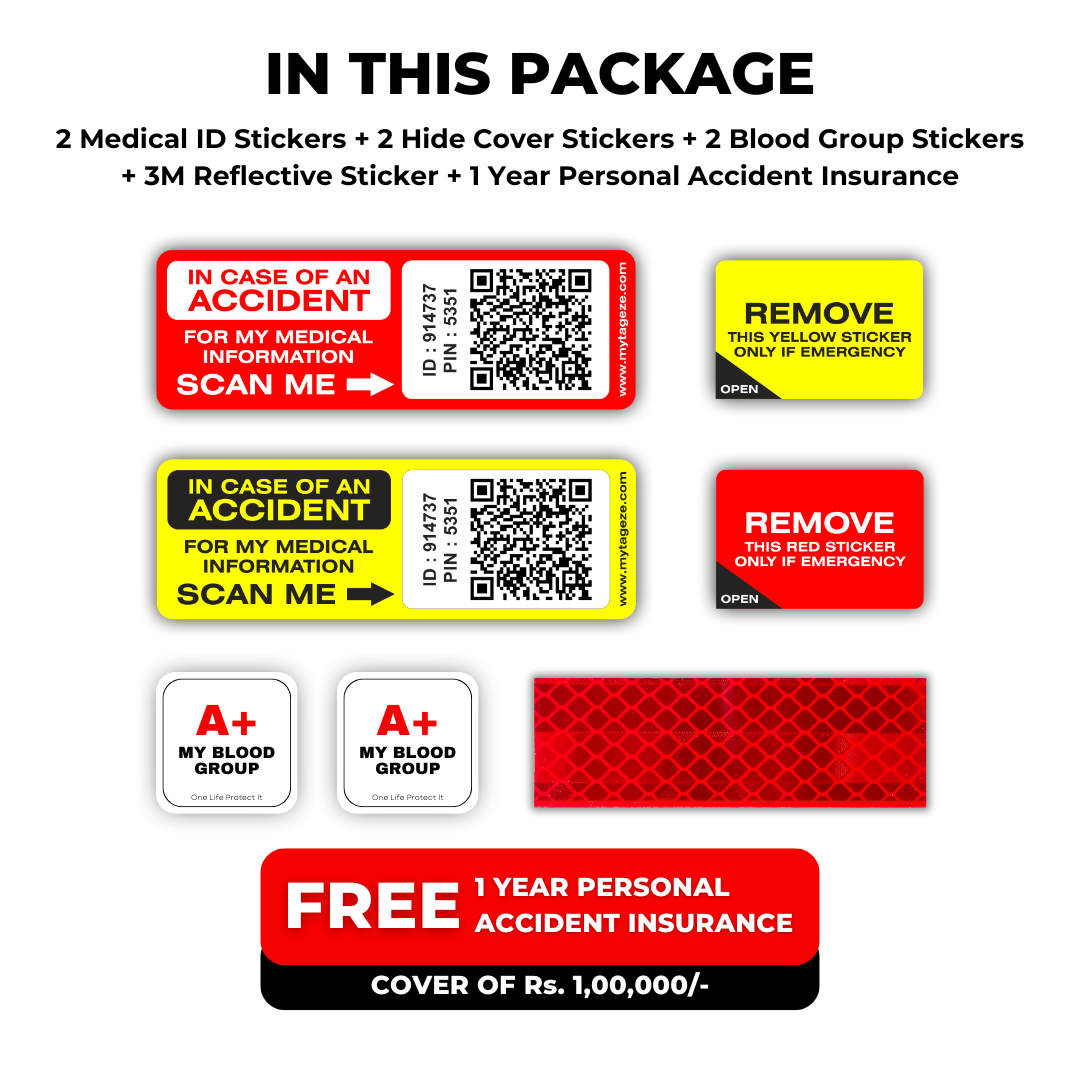 Medical ID Sticker + Blood Group Sticker : Combo Pack