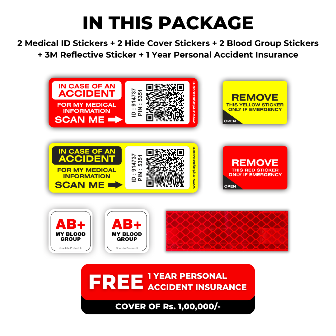 Medical ID Sticker + Blood Group Sticker : Combo Pack